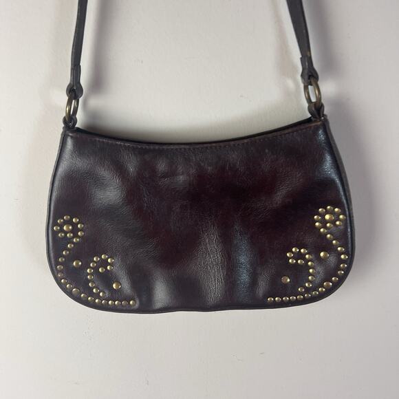 VTG Express Small Leather Hobo Baguette Purse Studded Brown Gold Y2K - Picture 3 of 13